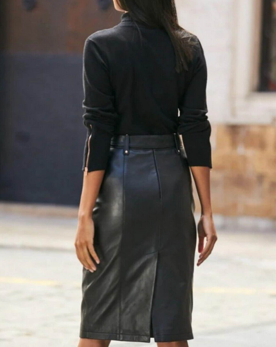 Real Leather Midi Skirt