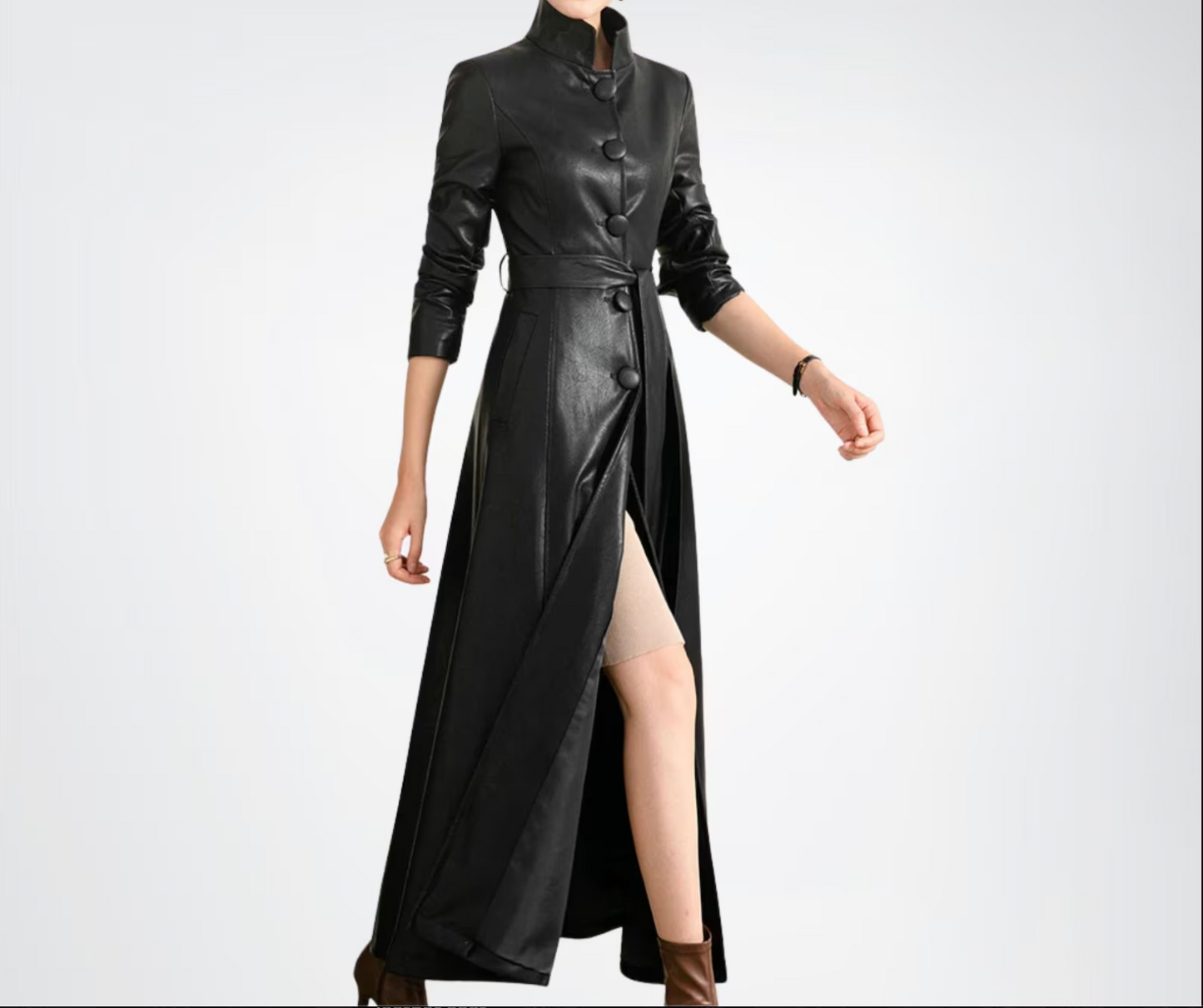 leather coat womens long