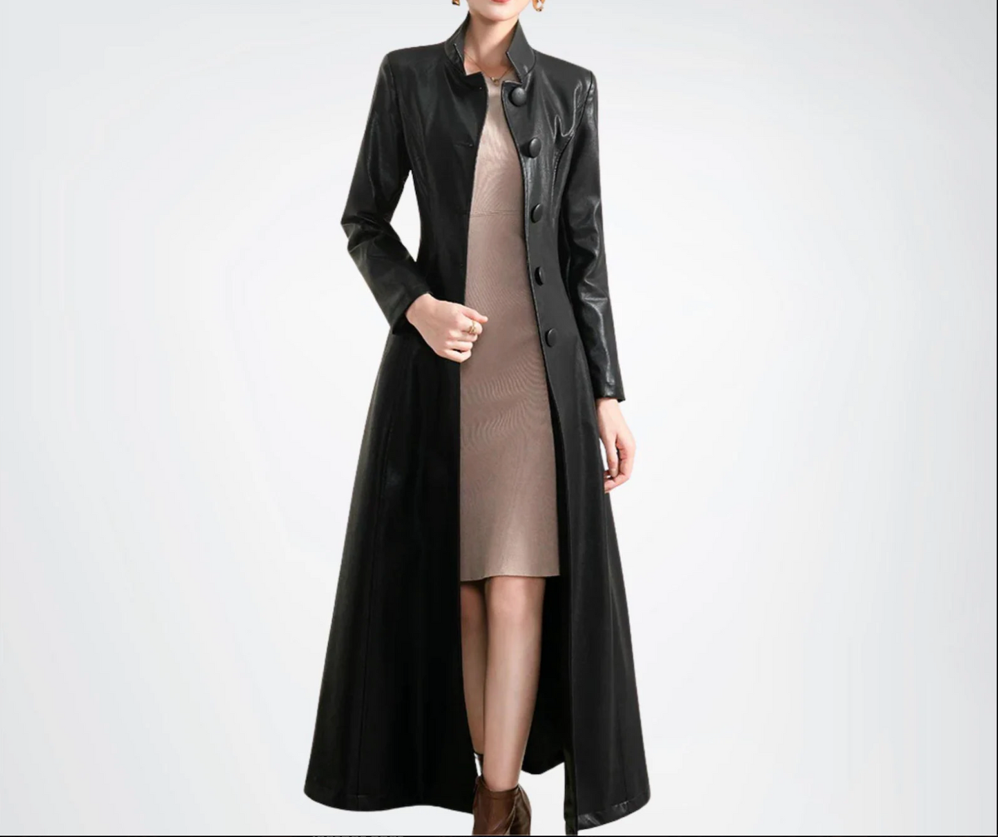 leather coat womens long