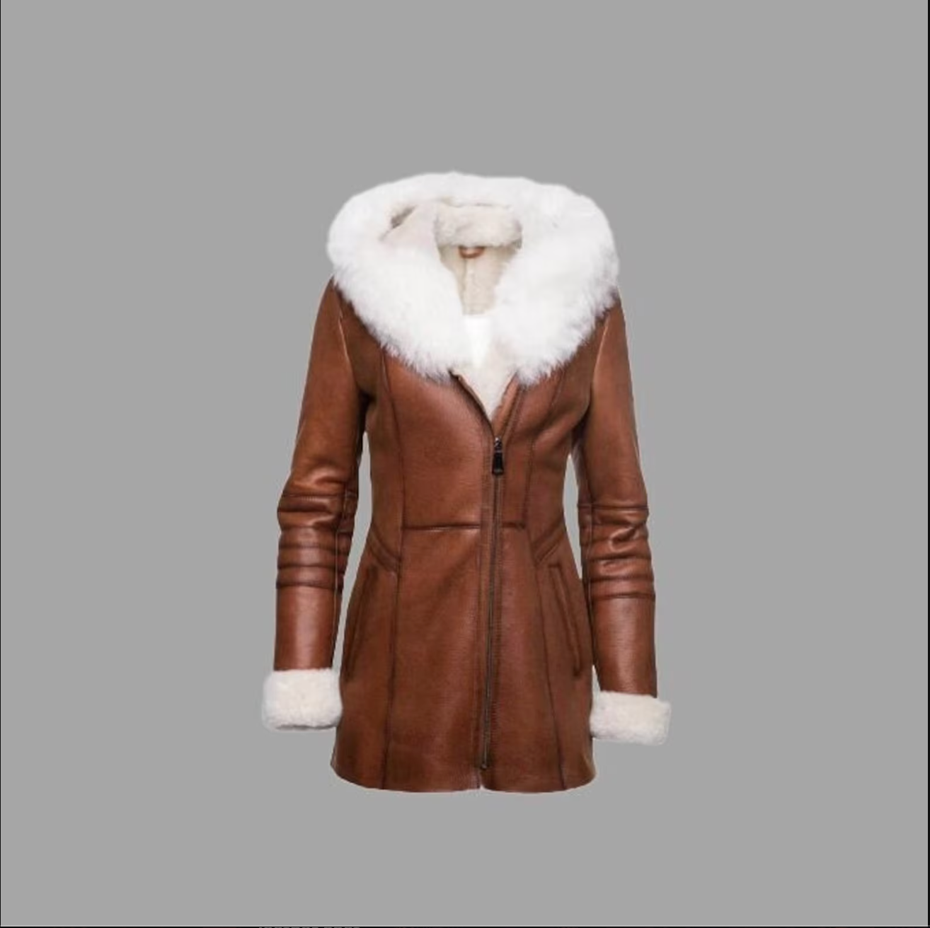 women's leather fur trim trench coat