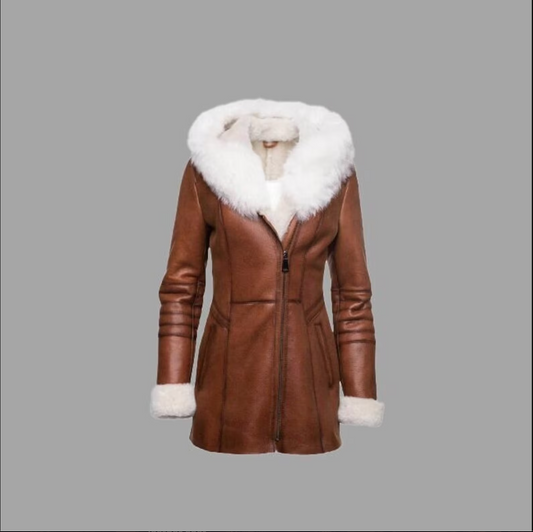 women's leather fur trim trench coat