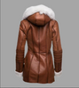 women's leather fur trim trench coat