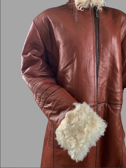 women's leather fur trim trench coat