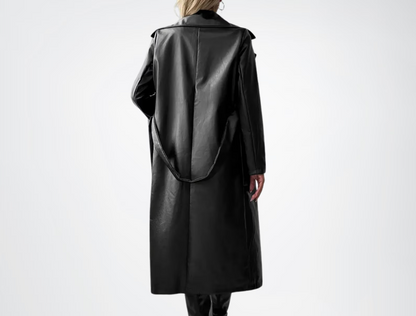 Women's black leather trench coat