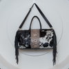 Tooled Leather Cowhide Travel Bag With Fringes