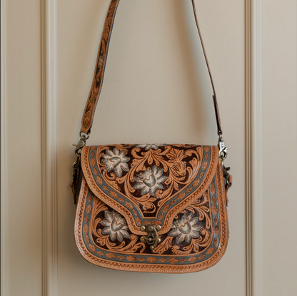 Tooled Leather Shoulder Bag Crossbody