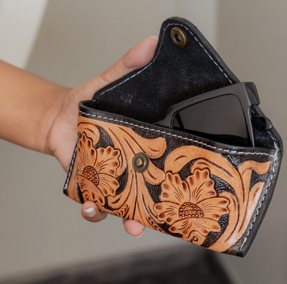 Tooled Leather Engraved Sunglasses Case