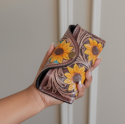 Tooled Leather Engraved Sunglasses Case