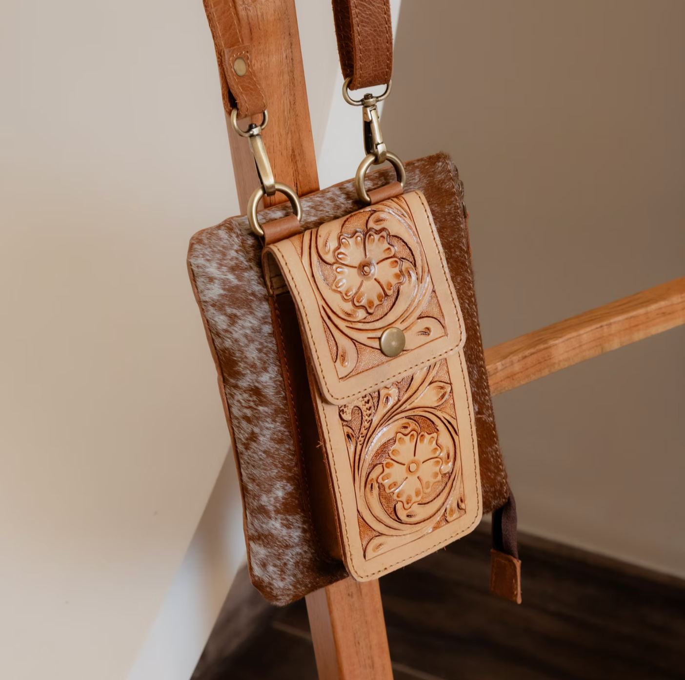 Tooled Cowhide Crossbody Purse Leather