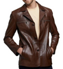 Lapel Collar Men's Leather Brown Jacket