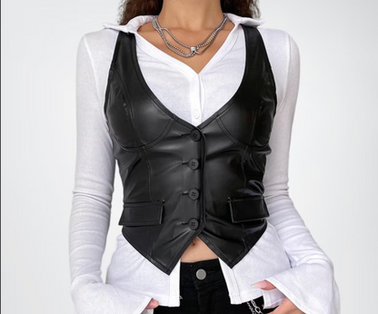 skinny leather vest women's