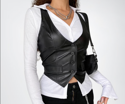 skinny leather vest women's