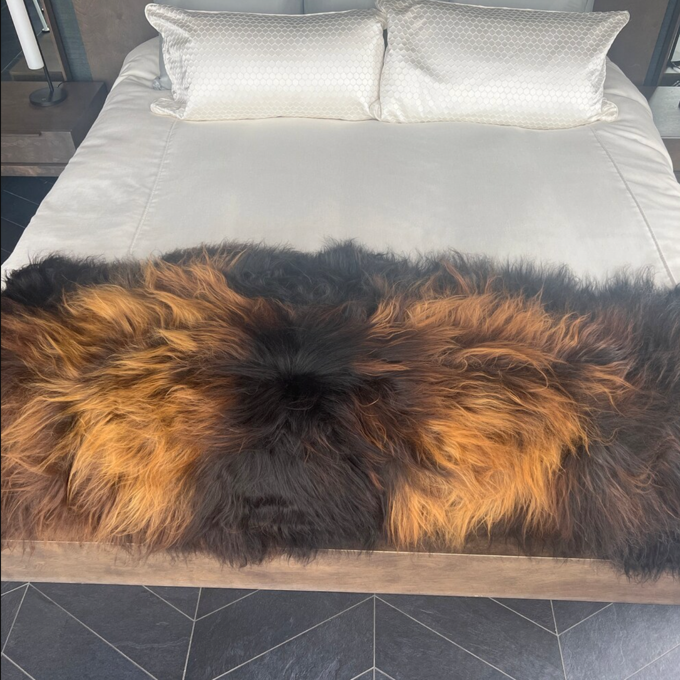 large black brown sheepskin rug