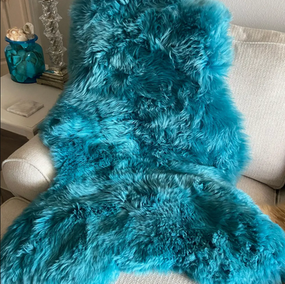 Genuine Natural Sheepskin Rug Dyed Blue