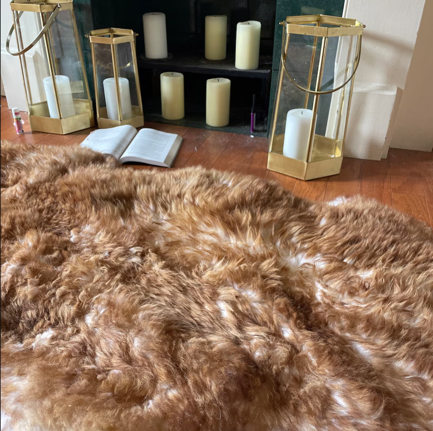 Large Natural Sheepskin Rug Brown White