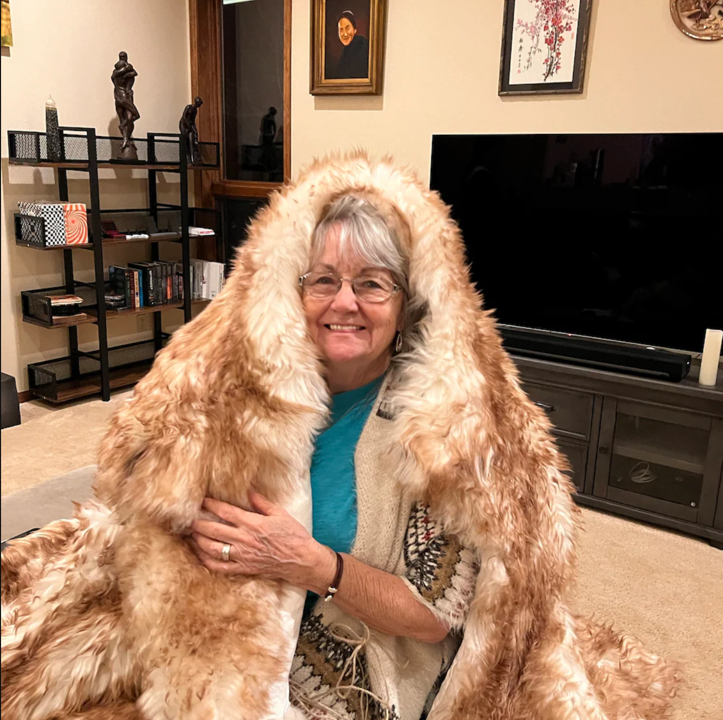 Large Natural Sheepskin Rug Brown White