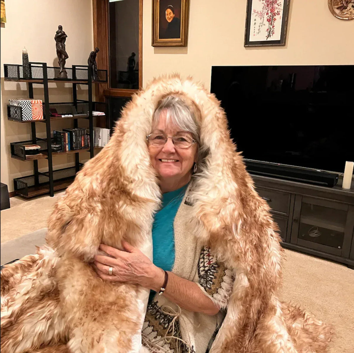 Large Natural Sheepskin Rug Brown White Wool