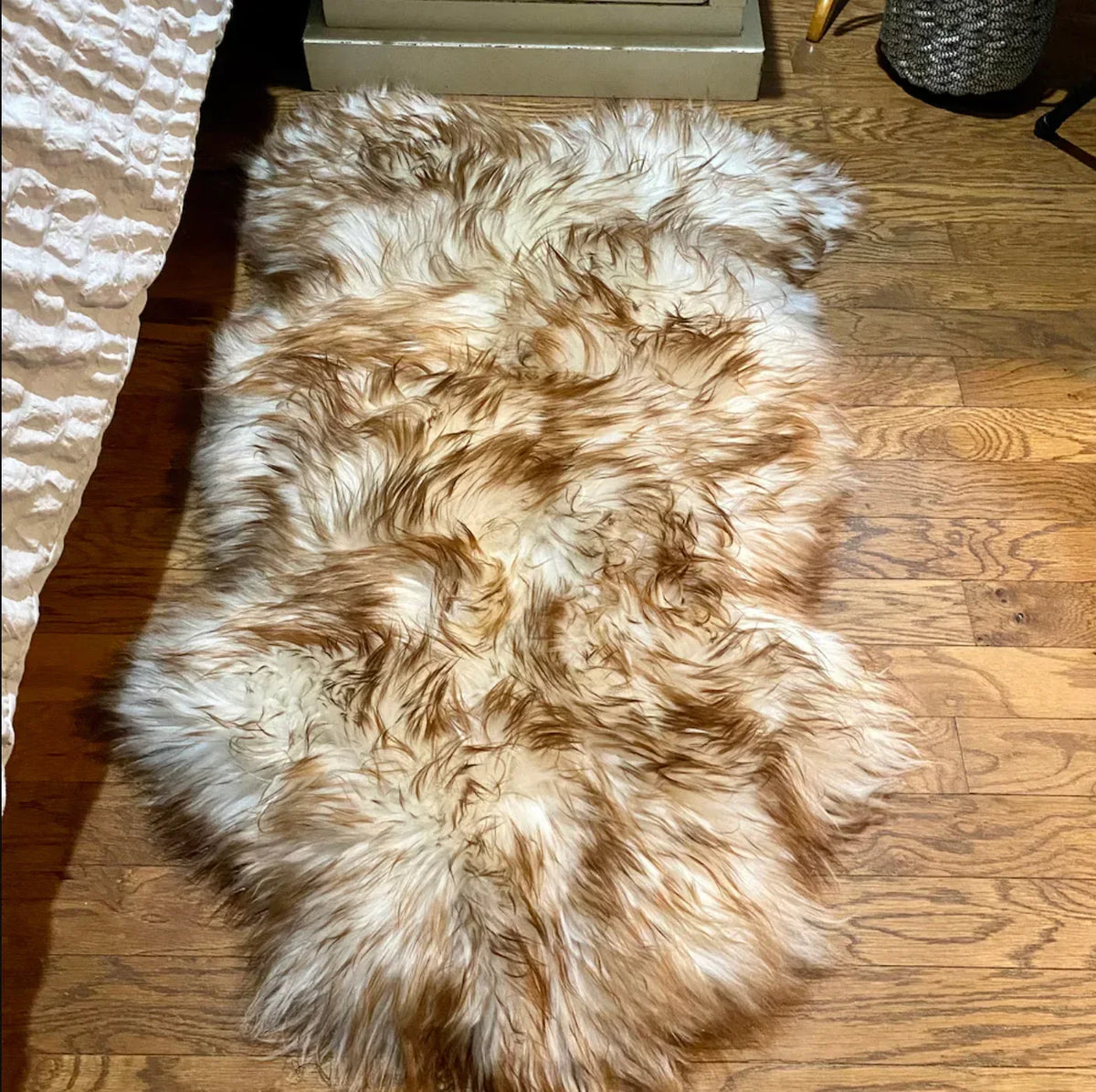 Large Natural Sheepskin Rug Brown White Wool