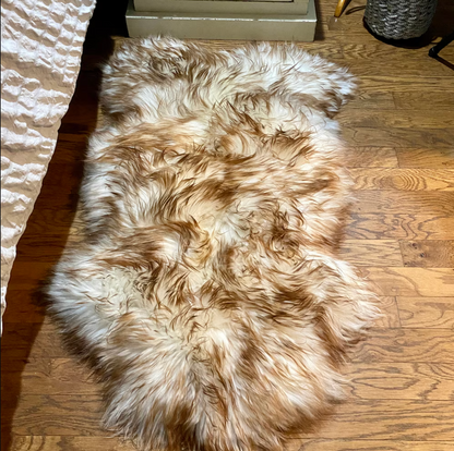 Large Natural Sheepskin Rug Brown White