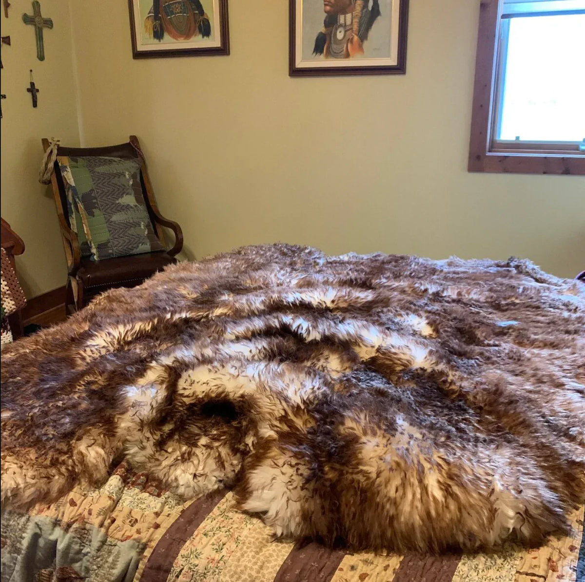 Large Natural Sheepskin Rug Brown White Wool