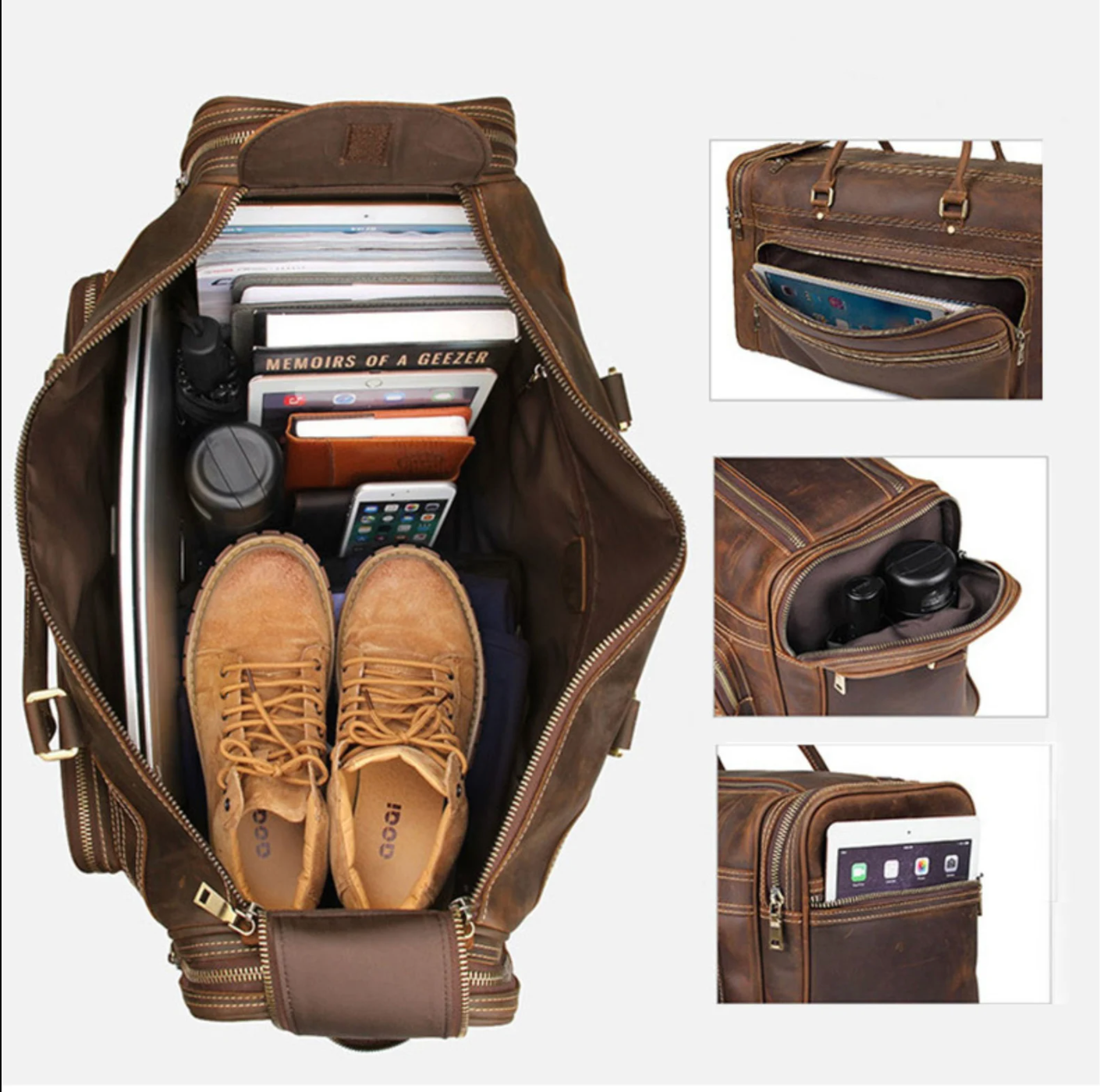 leather carryon weekender bag