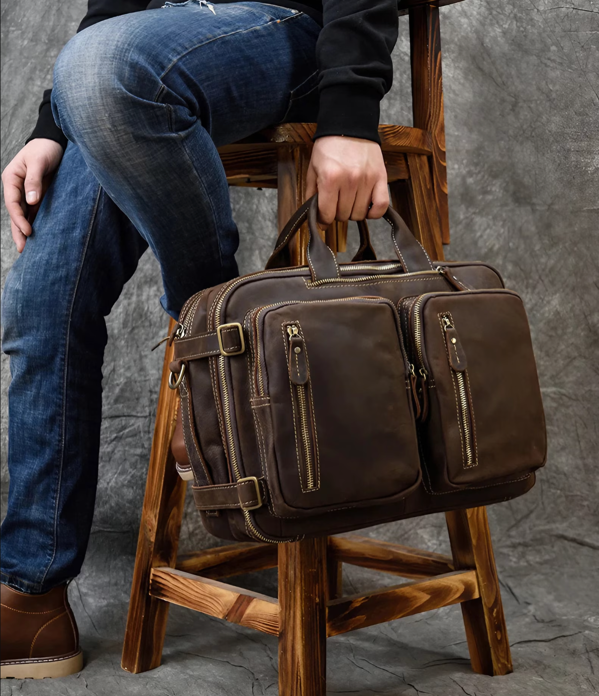 Crazy Horse Leather Laptop Backpack