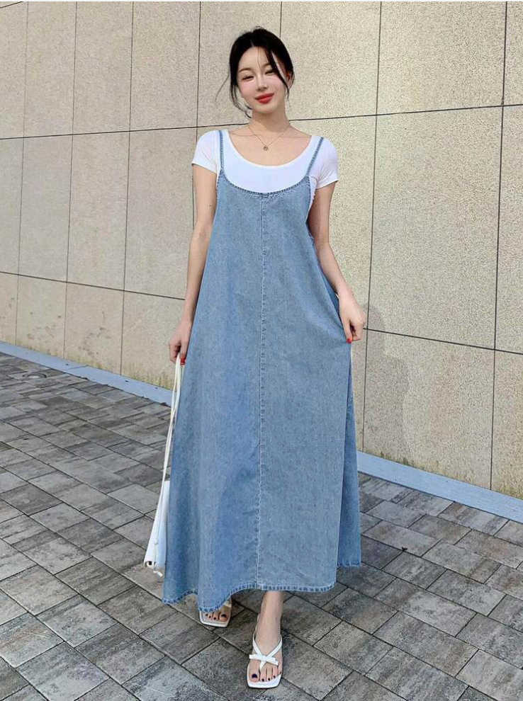 Denim Overall Dress With Pocket