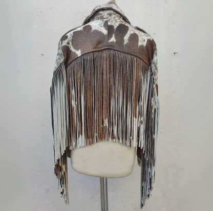 Women Cowhide Jacket With Fringes