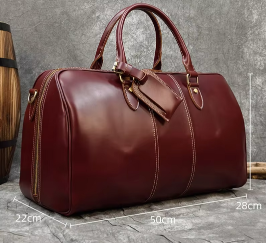 Genuine Cowhide Leather Travel Duffle Bag