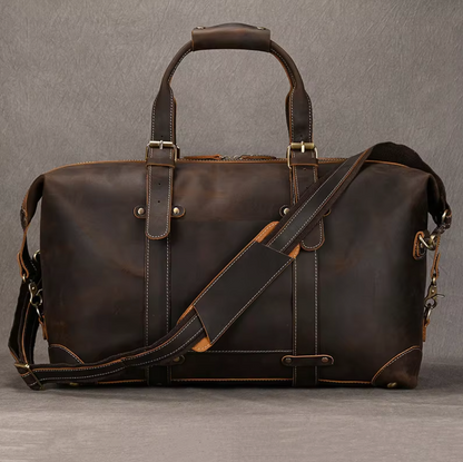 Mens Brown Leather Overnight Bag for Travel