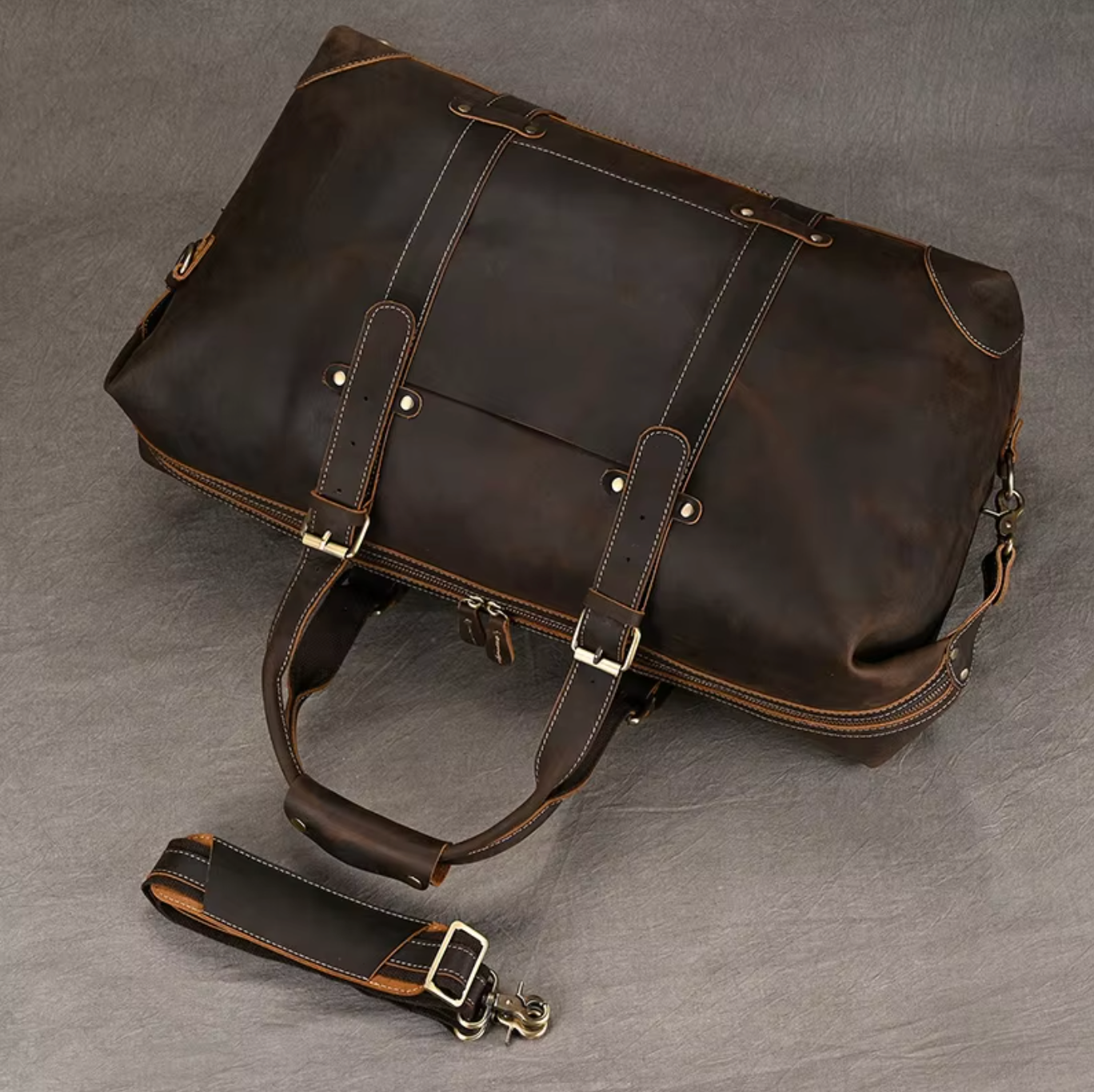 Mens Brown Leather Overnight Bag for Travel