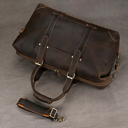 Mens Brown Leather Overnight Bag for Travel