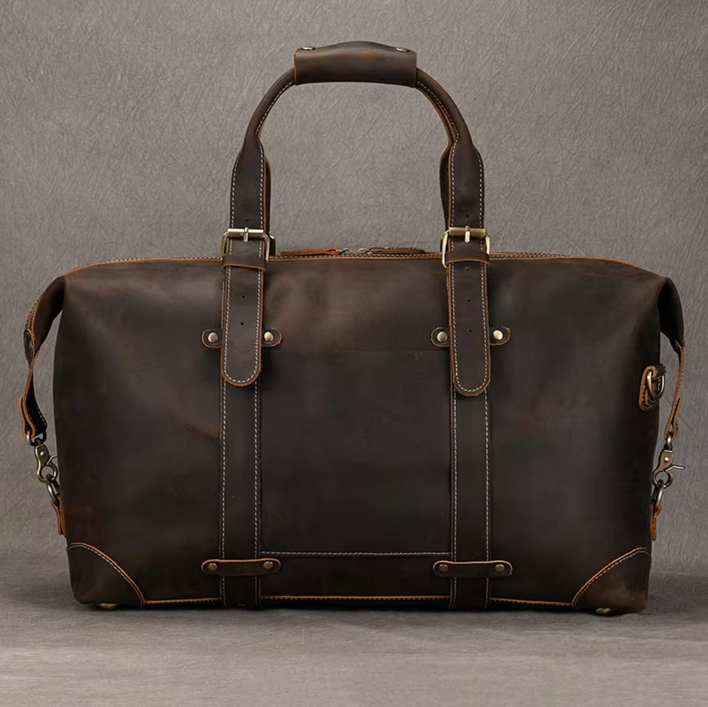 Mens Brown Leather Overnight Bag for Travel