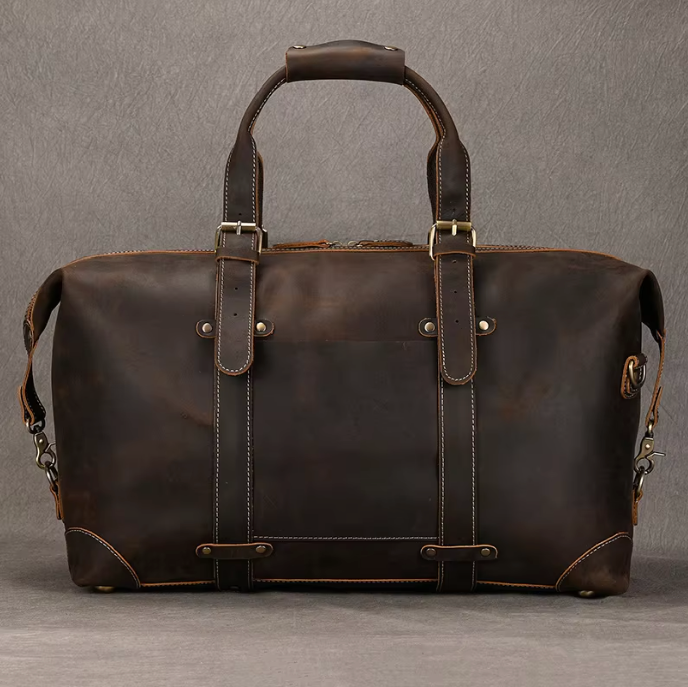 Mens Brown Leather Overnight Bag for Travel
