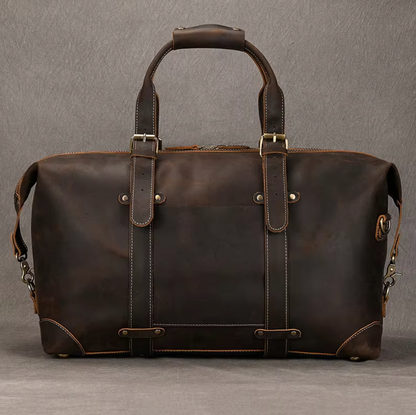Mens Brown Leather Overnight Bag for Travel