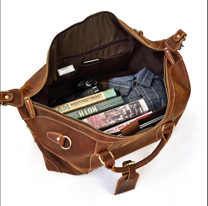 Dark Brown Leather Overnight Bag Travel Duffle