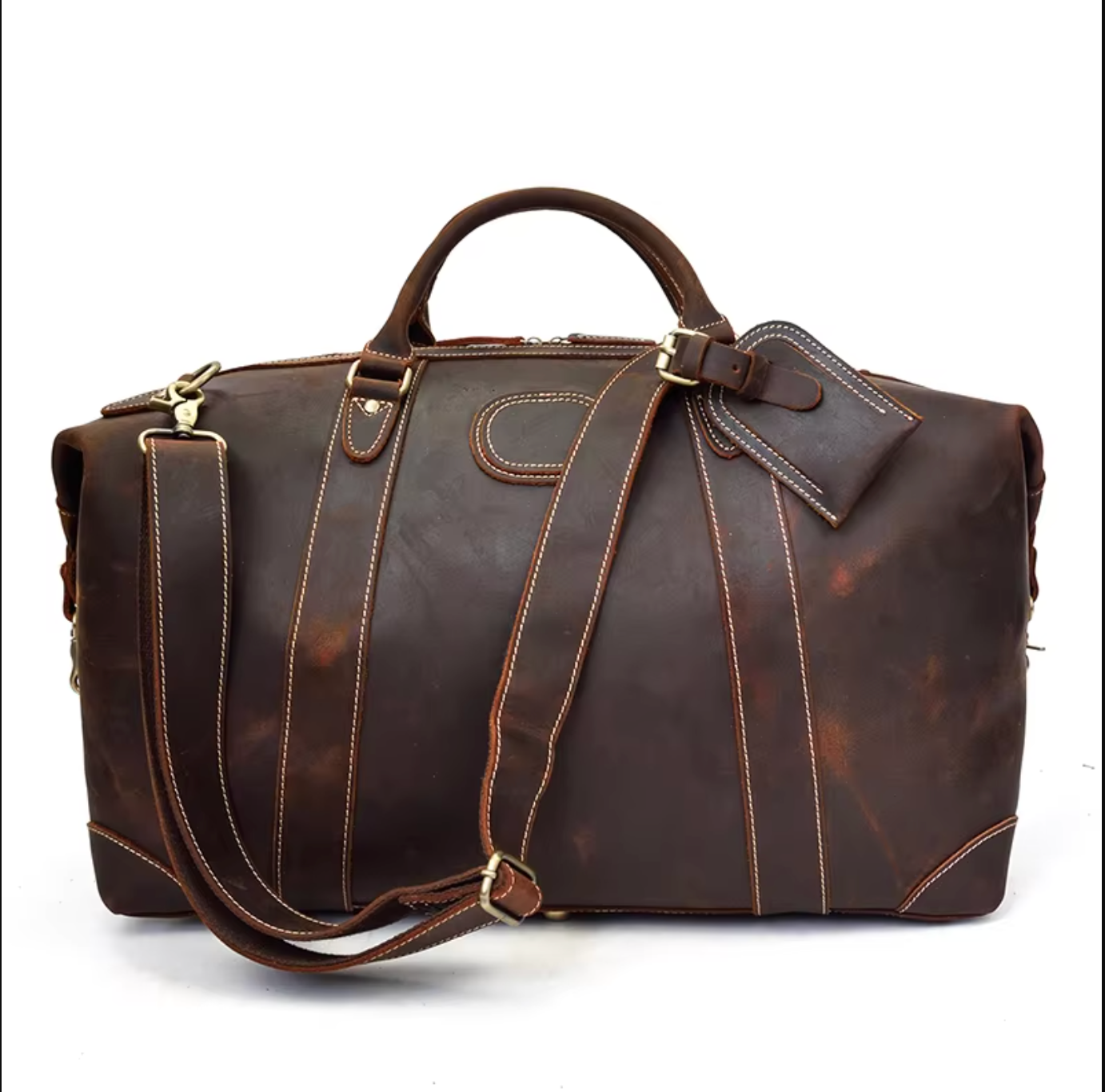 Dark Brown Leather Overnight Bag Travel Duffle