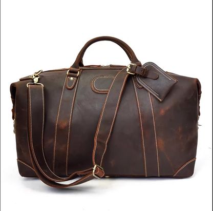 Dark Brown Leather Overnight Bag Travel Duffle