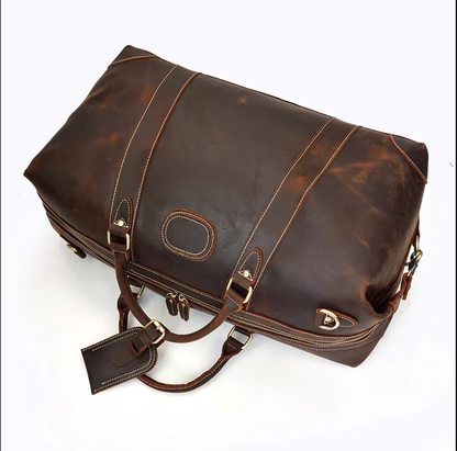 Dark Brown Leather Overnight Bag Travel Duffle
