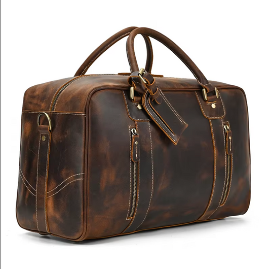 Mens Leather Duffle Weekender Bag Vintage