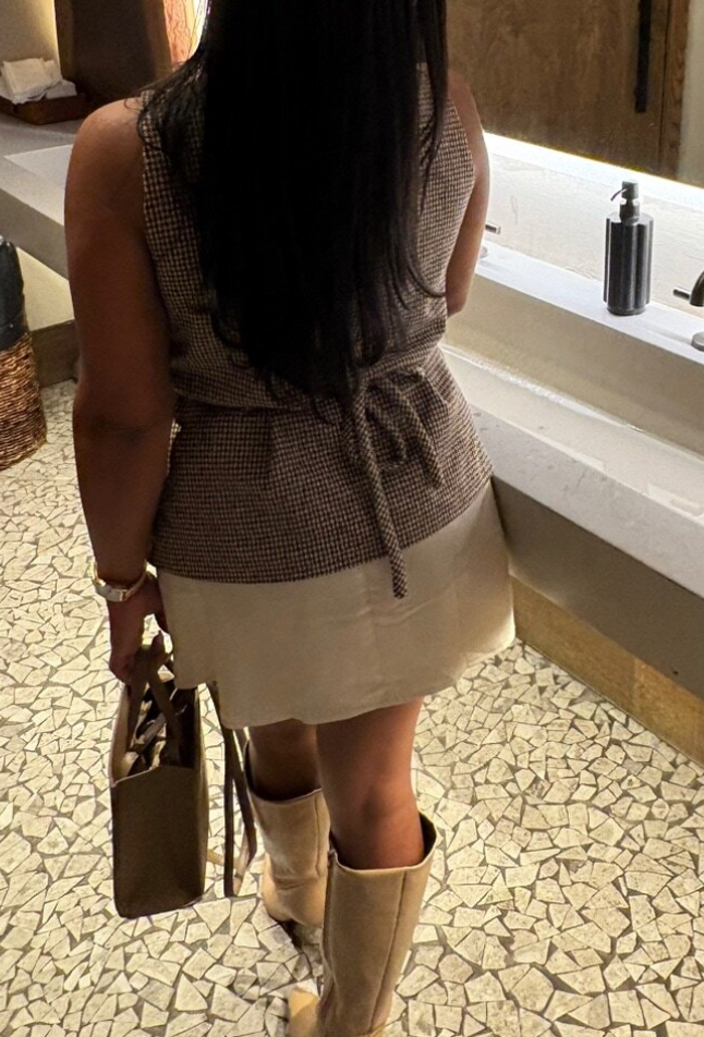 Plaid Khaki Sleeveless Tank Top Jacket