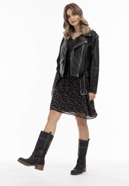 Black Studded Leather Biker Jacket Women