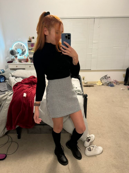 High-waisted houndstooth mini skirt