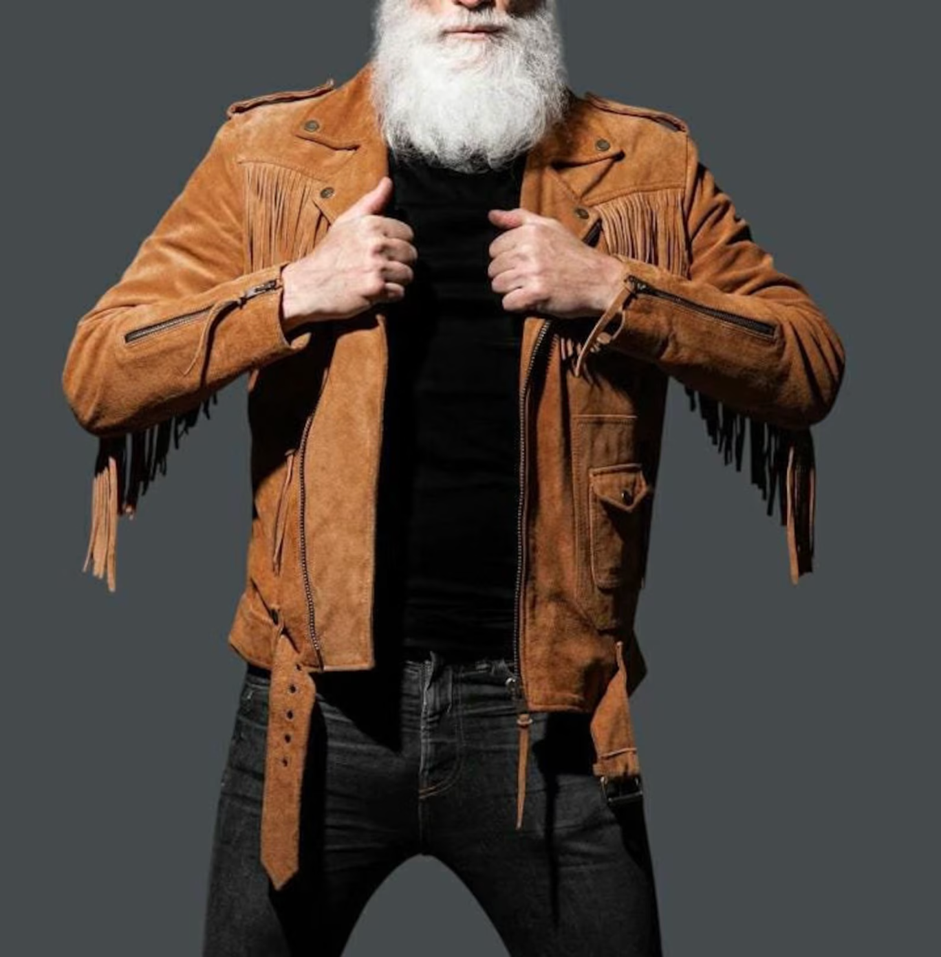 Men's Tan Suede Fringe Biker Jacket