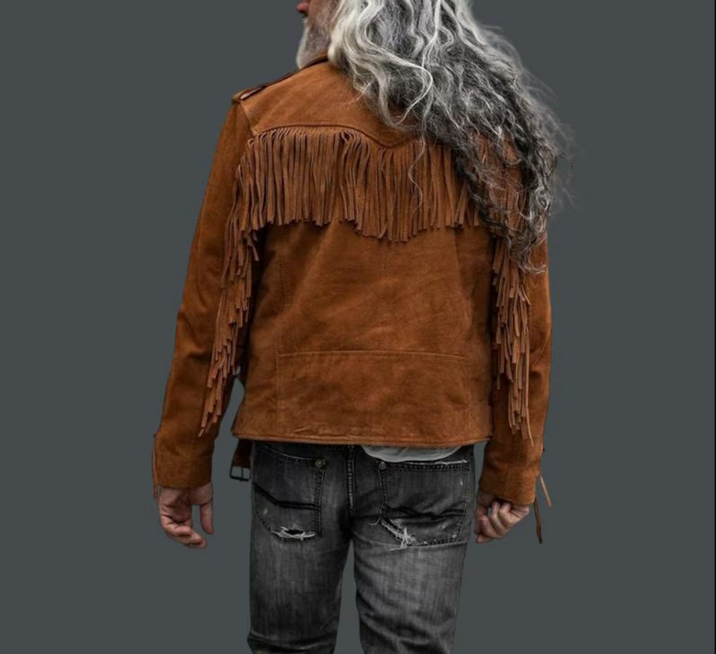 Men's Tan Suede Fringe Biker Jacket
