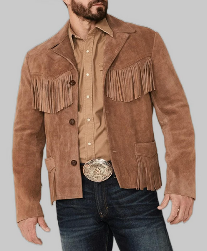 cowboy leather suede jacket with fringes