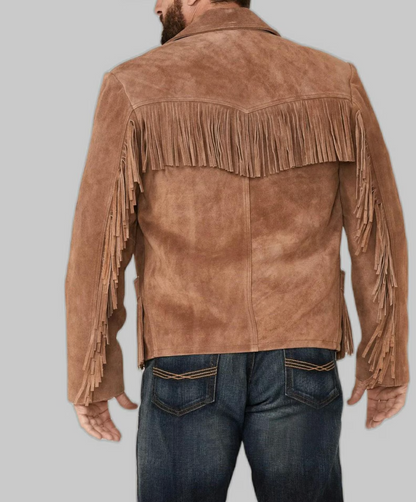 cowboy leather suede jacket with fringes