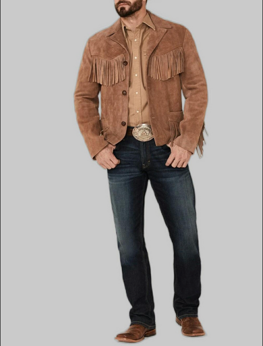 cowboy leather suede jacket with fringes