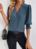 Smocked Cuff Puff Sleeve V-Neck Blouse