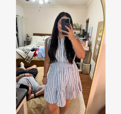 Blue and White Striped Sleeveless Summer Dress